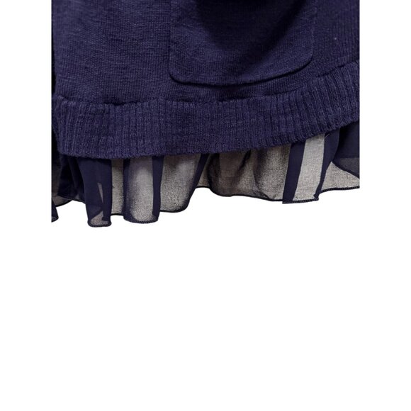 Maison Jules Womens XL Sheer Cardigan With Ruffle Hem & Pockets In Navy Blue Lig - Picture 4 of 7